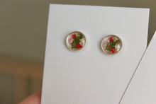 Load image into Gallery viewer, Pink + Red Queen Anne's Lace Round Studs (silver)