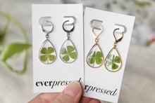 Load image into Gallery viewer, Teardrop 4 Leaf Clover Huggies (silver/gold)