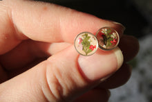 Load image into Gallery viewer, Pink + Red Queen Anne's Lace Round Studs (silver)