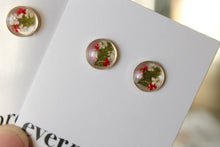 Load image into Gallery viewer, Pink + Red Queen Anne's Lace Round Studs (silver)