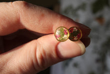 Load image into Gallery viewer, Magenta + White Queen Anne&#39;s Lace Round Studs (gold)
