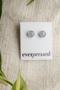 Blue Hexagon Studs - Silver