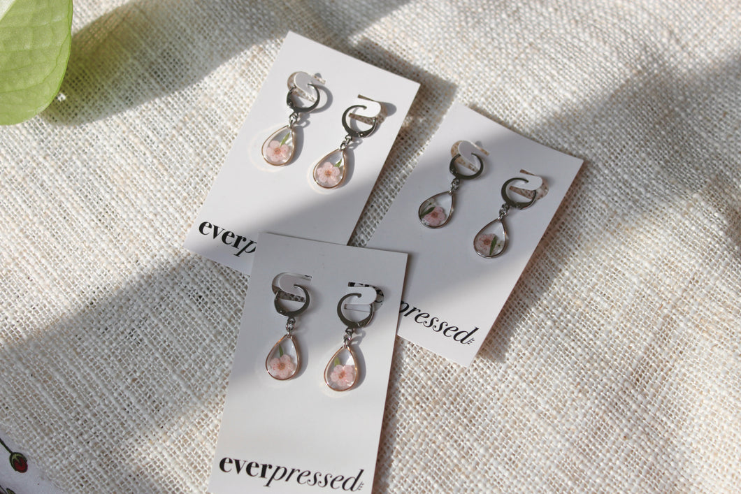 Pink Teardrop/Oval Huggies (silver)