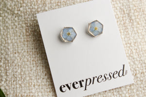 Blue Hexagon Studs - Silver