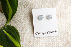 Blue Hexagon Studs - Silver