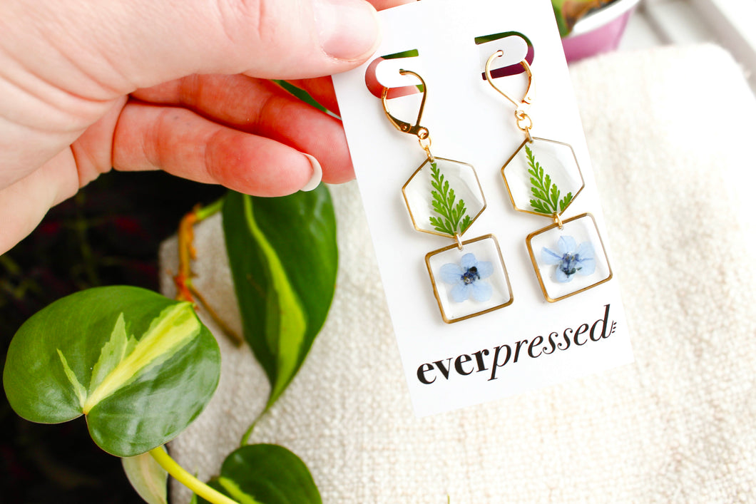 Fern & Forget Me Not Geometric Earrings