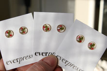 Load image into Gallery viewer, Pink + Red Queen Anne&#39;s Lace Round Studs (silver)
