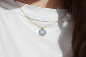 Forget Me Not Hexagon Necklace (gold)
